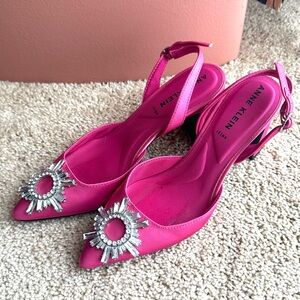 Anne Klein Pink Slingback Heels w/ Pendant Crystal Embellishment
